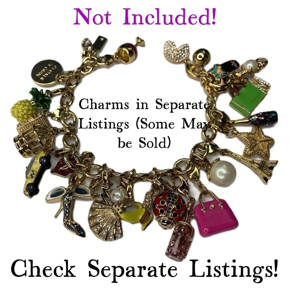 KATE SPADE CHAMPAGNE GLITTER WINE BOTTLE CHARM BRACELET HOW CHARMING NO BRACELET - Picture 5 of 6